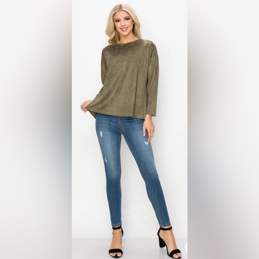 Joh Apparel Adi Stretch Faux Suede Top Olive Green Women’s XL NWT Boutique